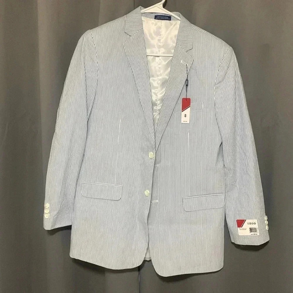 Boys Izod Blue And White Pinstripe Blazer Size 20 Regular NEW WITH TAGS!!! - Picture 2 of 10